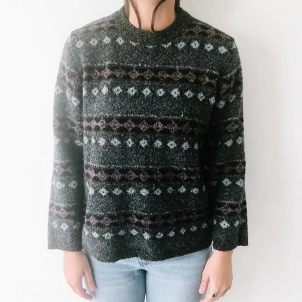 Arizona Jean Company Vintage Fair Isle Knit Sweater XL Charcoal Grey Wool Blend‎